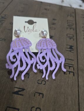 Viola Lilac Jellyfish Dangle Earrings with Pearl Stud